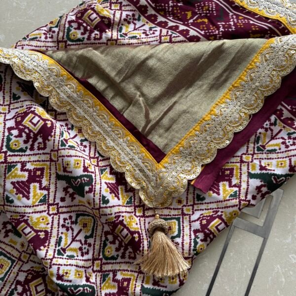 Garvi Gurjari: Maroon Majesty Pure Gajji Silk Patola Work Saree
