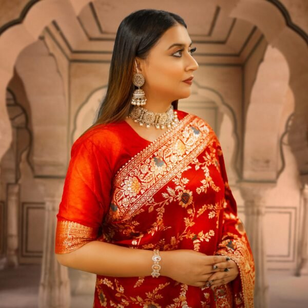 Red Cotton Silk with Zari Border Traditional Saree