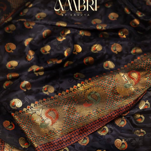 Midnight Elegance: Black Saree with Golden Grace