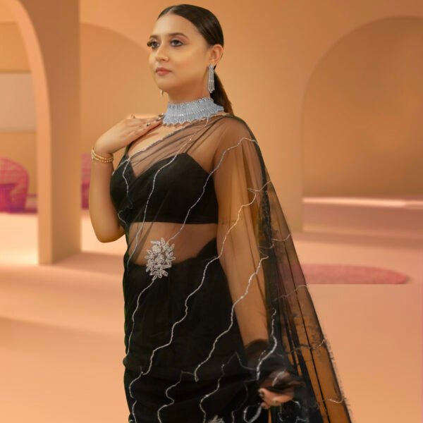 Enchanting Allure: Black Net Saree