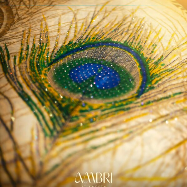 Regal Plumage: Peacock Feather Print Satin Saree