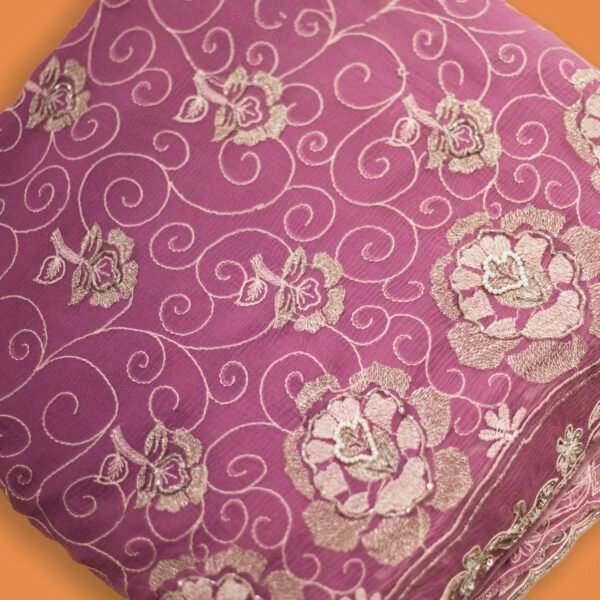 Lavender Royal Radiance Pure Chiffon Floral Embroidered Saree