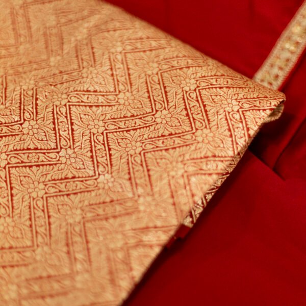 Scarlet Regal Red Pure Satin Saree With Golden Harmony Banarasi Blouse