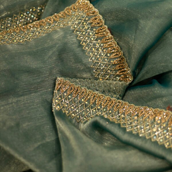 Sea Green Jimmy Choo with Golden Work Saree