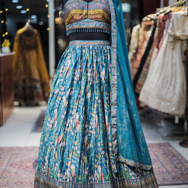 Bohemian Meadow Print Lehenga with Handcrafted Border