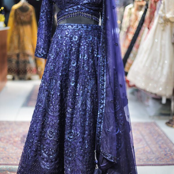 Midnight Elegance Embroidered Blue Lehenga Set